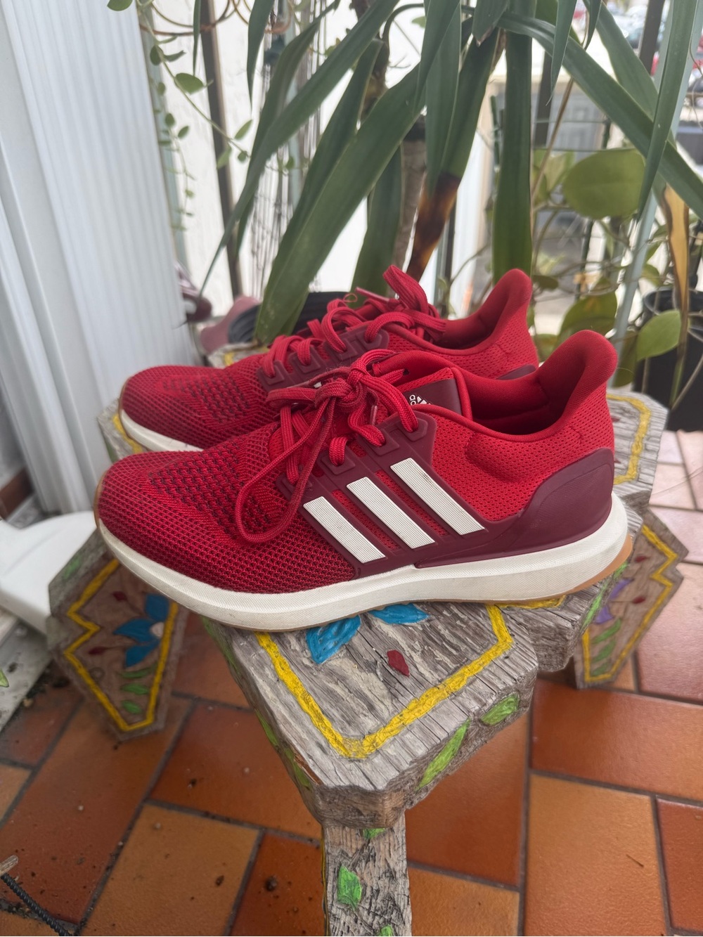 adidas Kids Red Sneakers with White Stripes